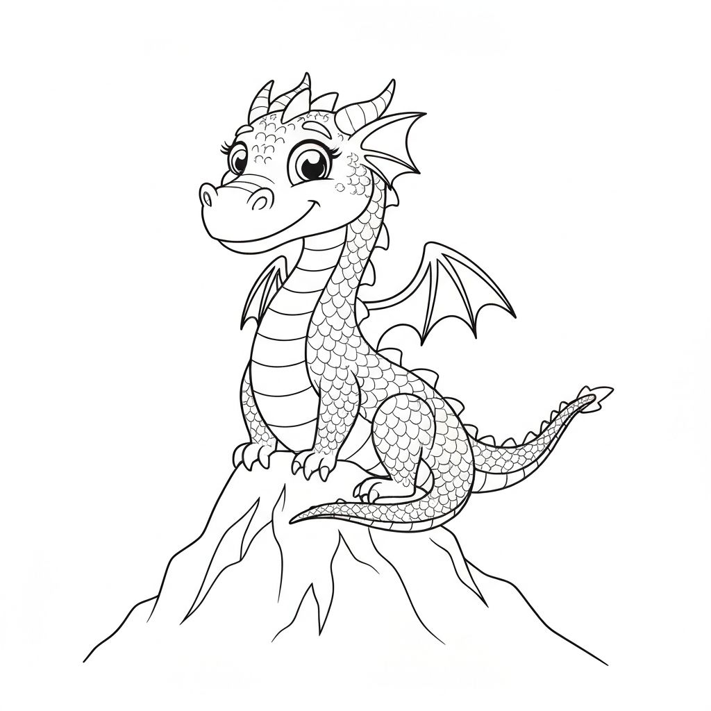 Dragon on a mountain coloring page