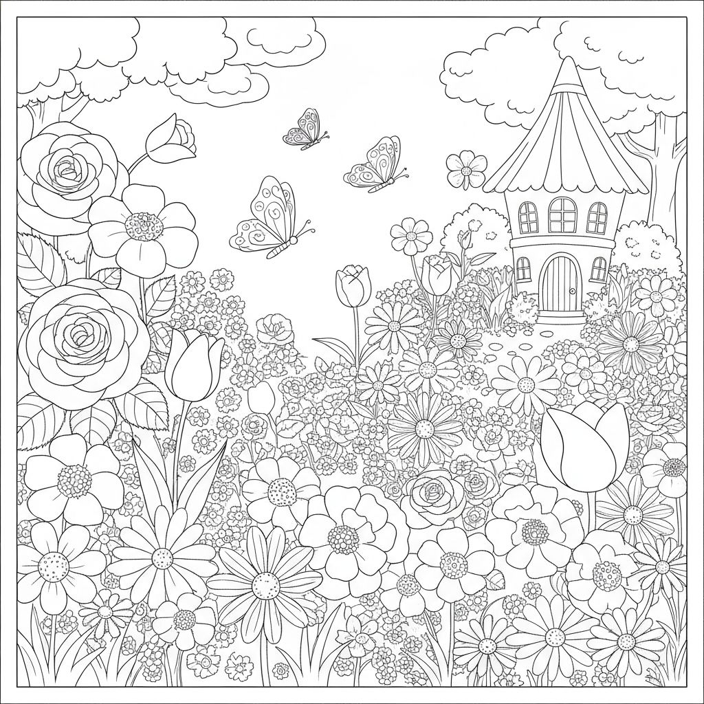 Magical garden coloring page