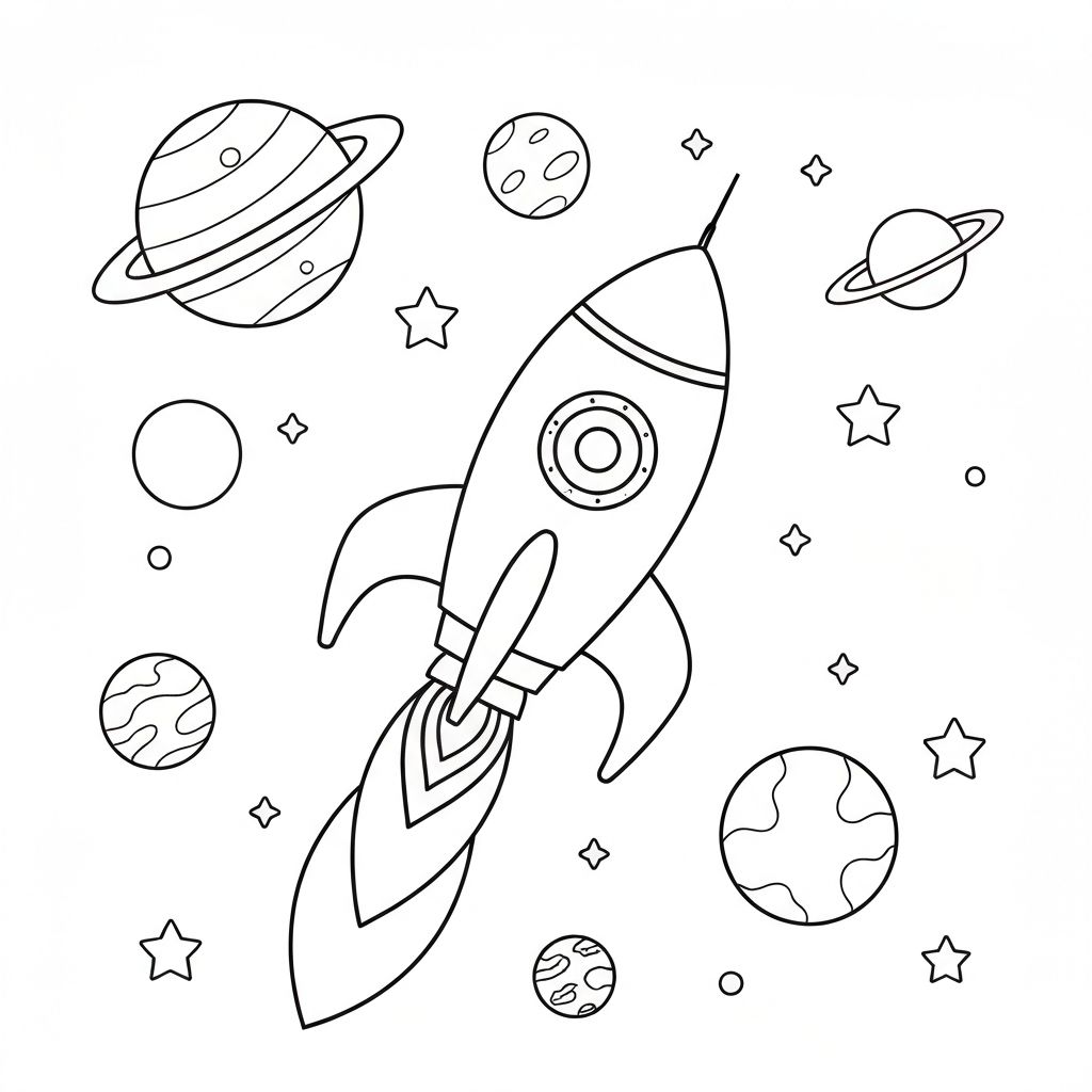 Rocket in space coloring page