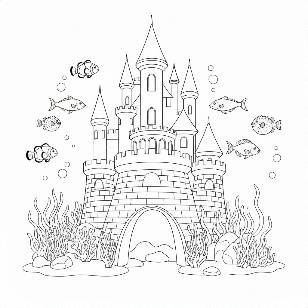 Underwater castle coloring page